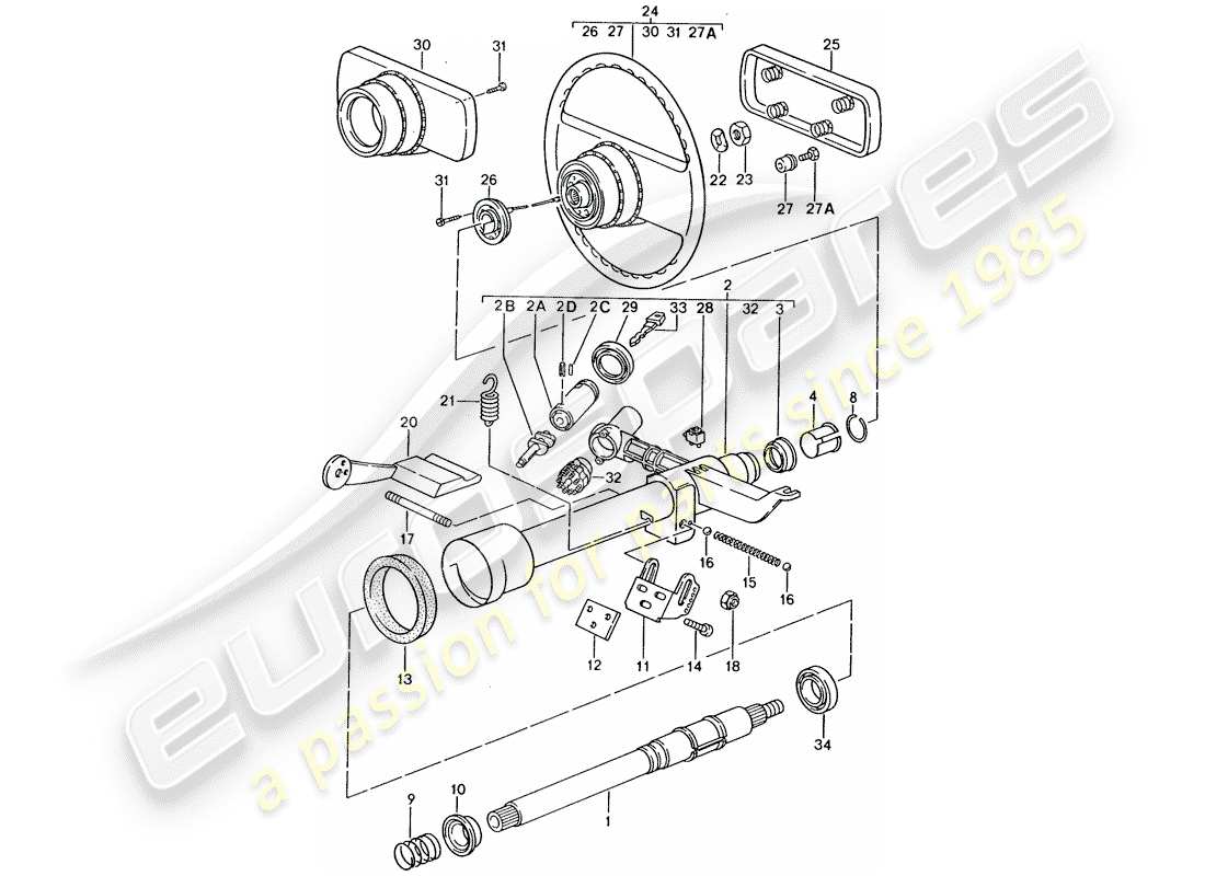 porsche 1983 (928) sterzo - volante diagramma delle parti
