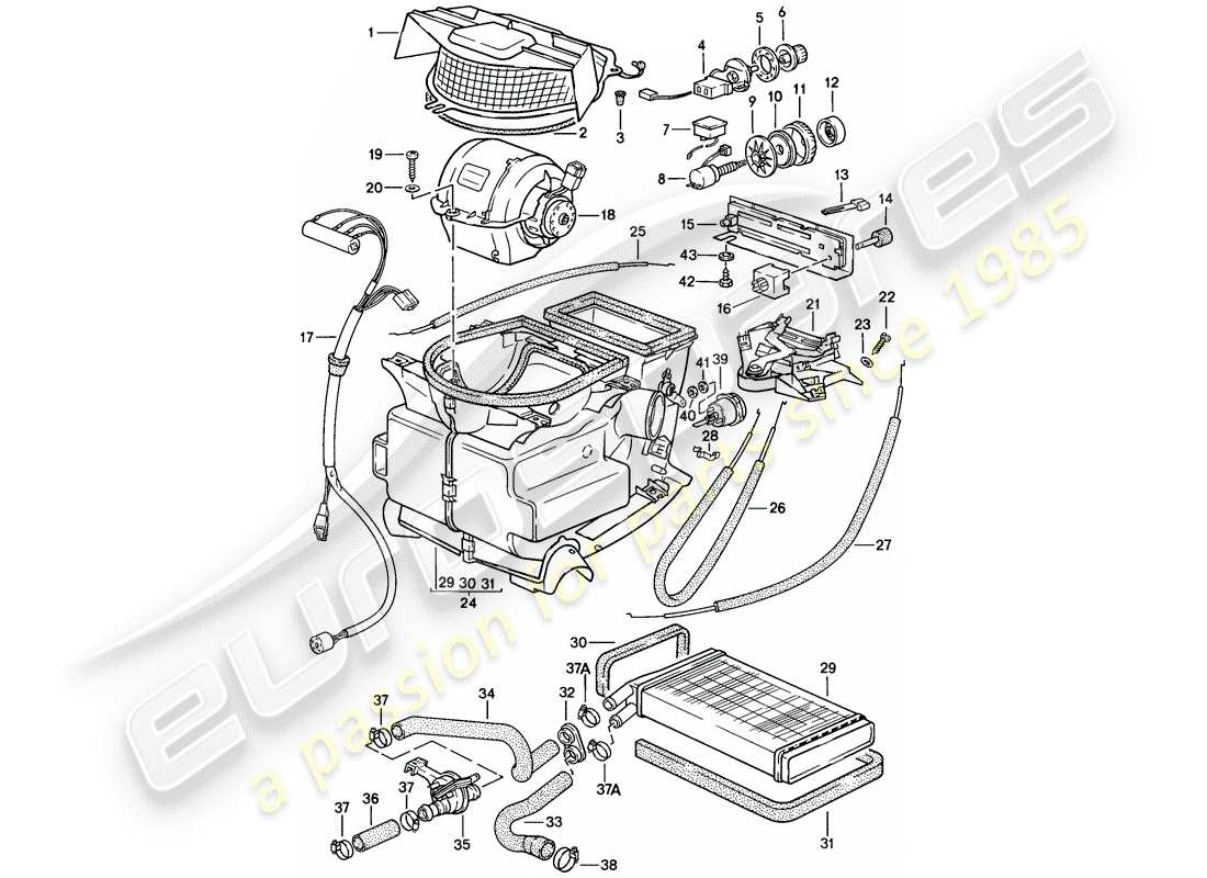 porsche 1987 (924s) riscaldatore - ventola - nucleo riscaldatore schema delle parti