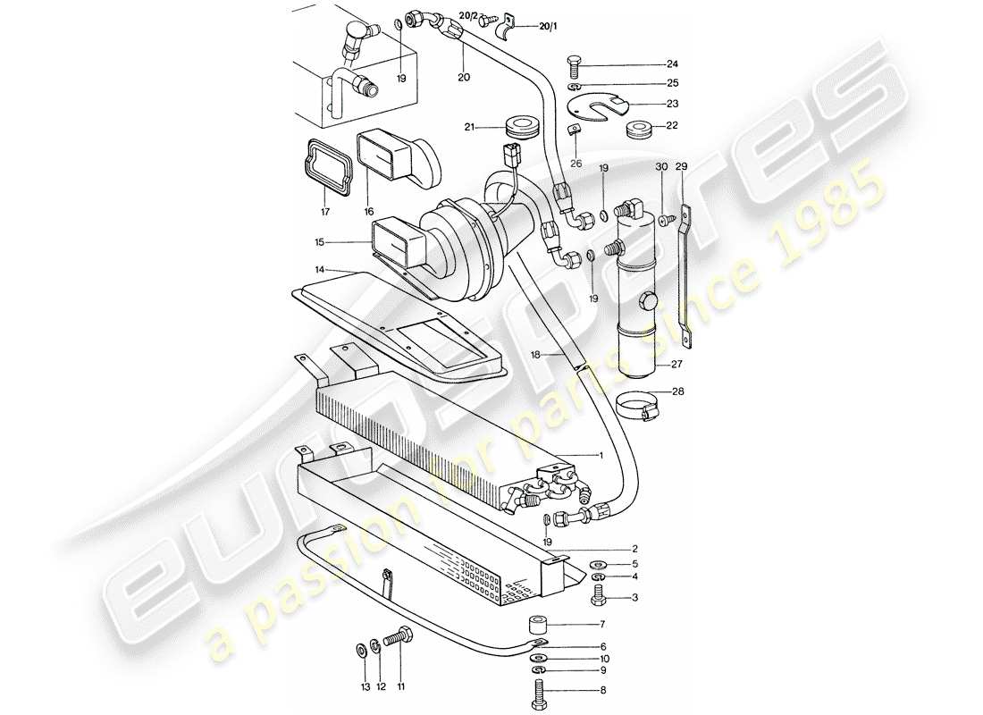 porsche 1976 (911) condizionatore d'aria - condensatore - linee diagramma delle parti