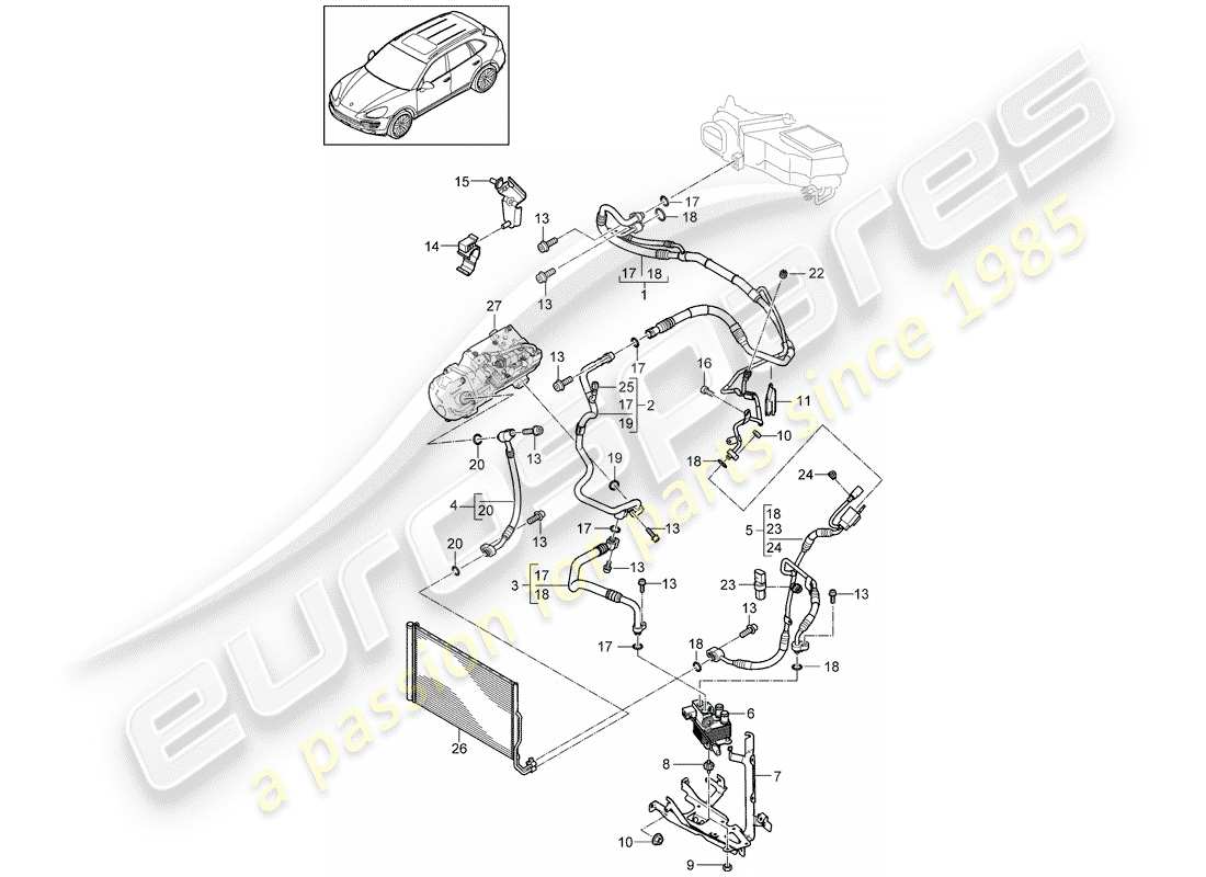 porsche 2014 (cayenne e2 92a) schema delle parti del circuito frigorifero