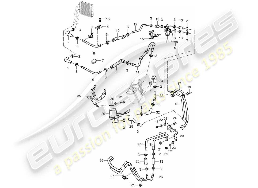 porsche 2004 (cayenne e1 9pa) aria condizionata/riscaldamento/aux. stufa diagramma delle parti