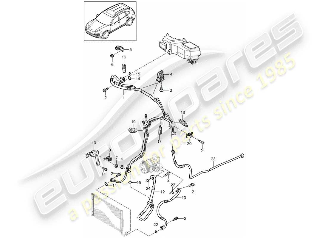 porsche 2014 (cayenne e2 92a) schema delle parti del circuito frigorifero