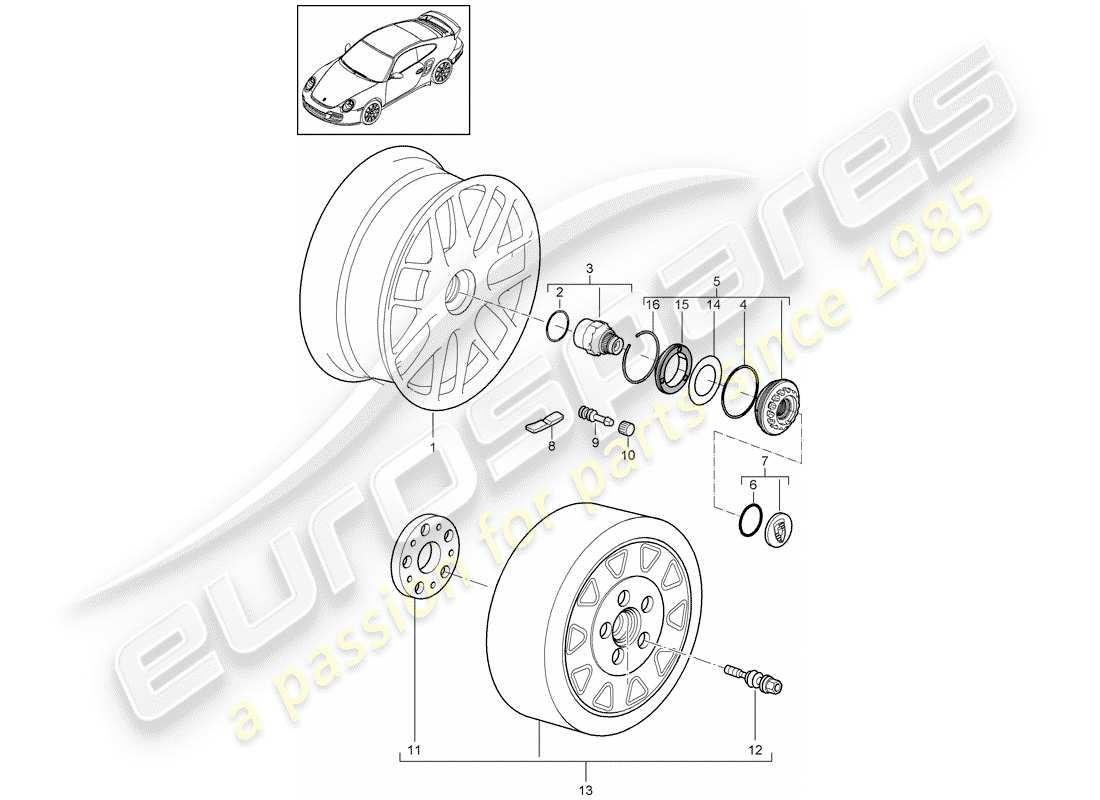 porsche 2013 (997-2 turbo / gt2 rs) chiusura centralizzata schema delle parti