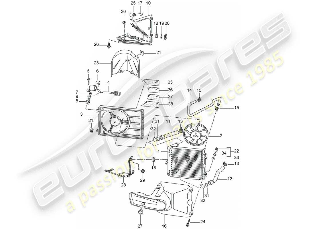 porsche 2004 (996 turbo / gt2) raffreddamento ad acqua 3 diagramma delle parti