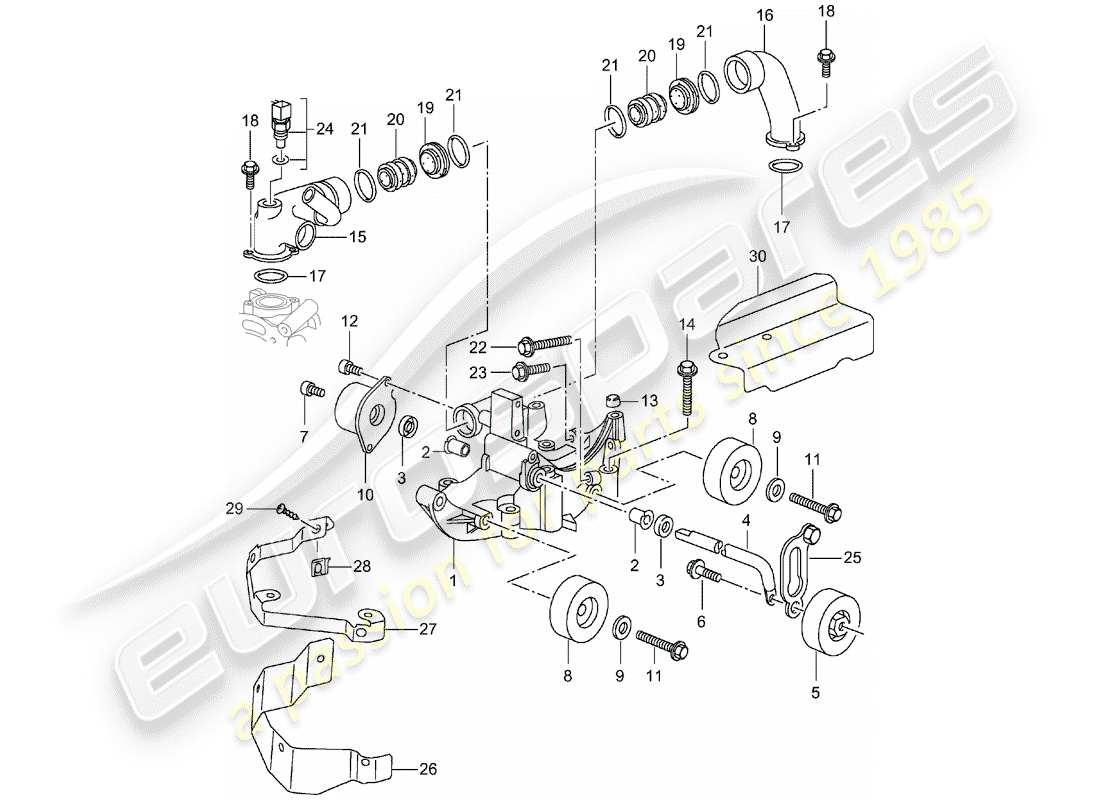 porsche 2004 (996 turbo / gt2) tendicinghia - trasmissione a cinghia diagramma delle parti