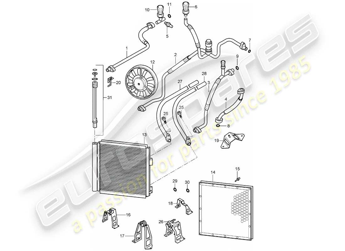 porsche 2004 (carrera gt) schema delle parti del circuito frigorifero
