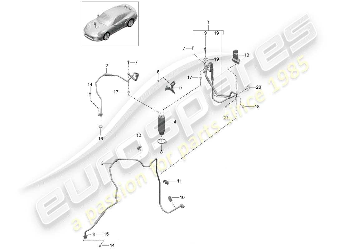 porsche 2016 (991-1 turbo) schema delle parti del condizionatore d'aria