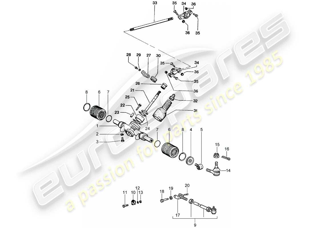 porsche 1972 (914) sterzo - leveraggio dello sterzo diagramma delle parti