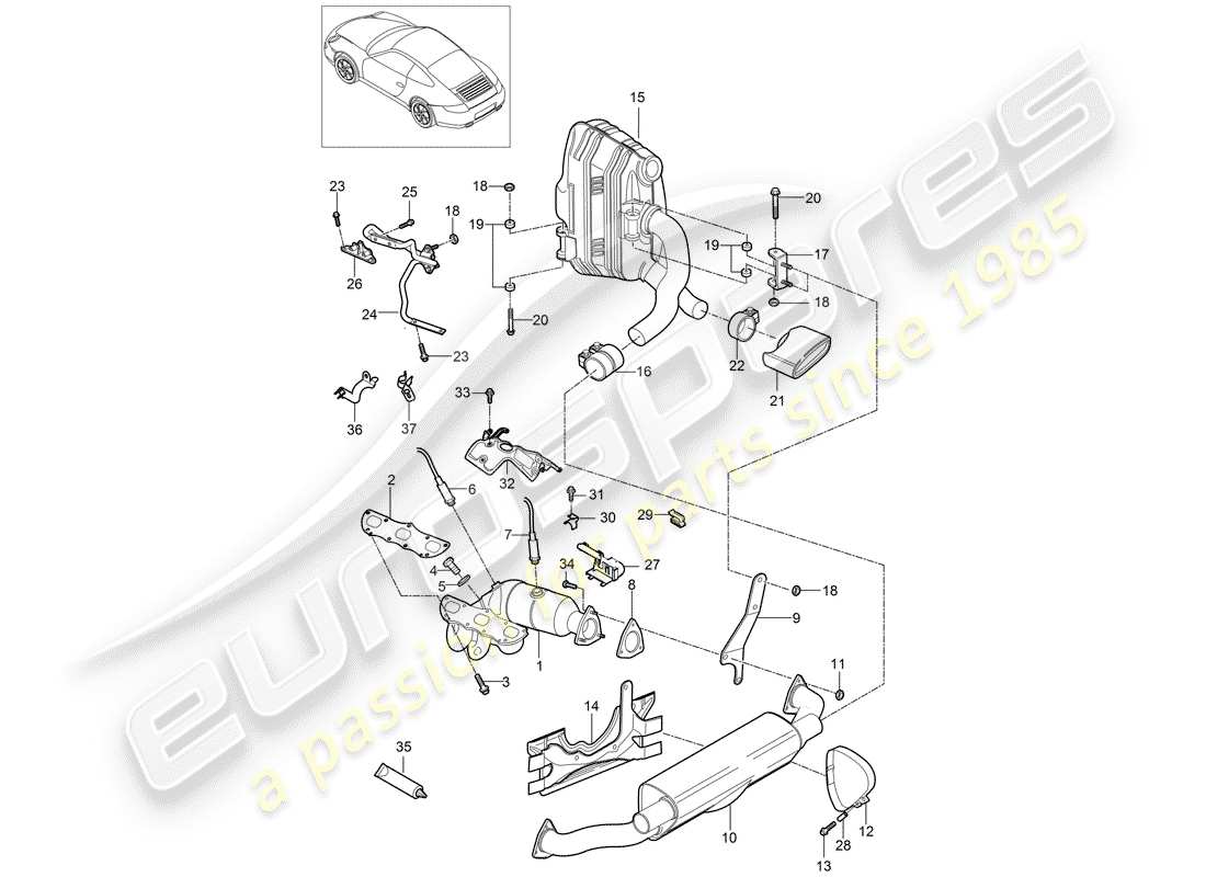 porsche 2011 (997-2) diagramma delle parti del sistema di scarico