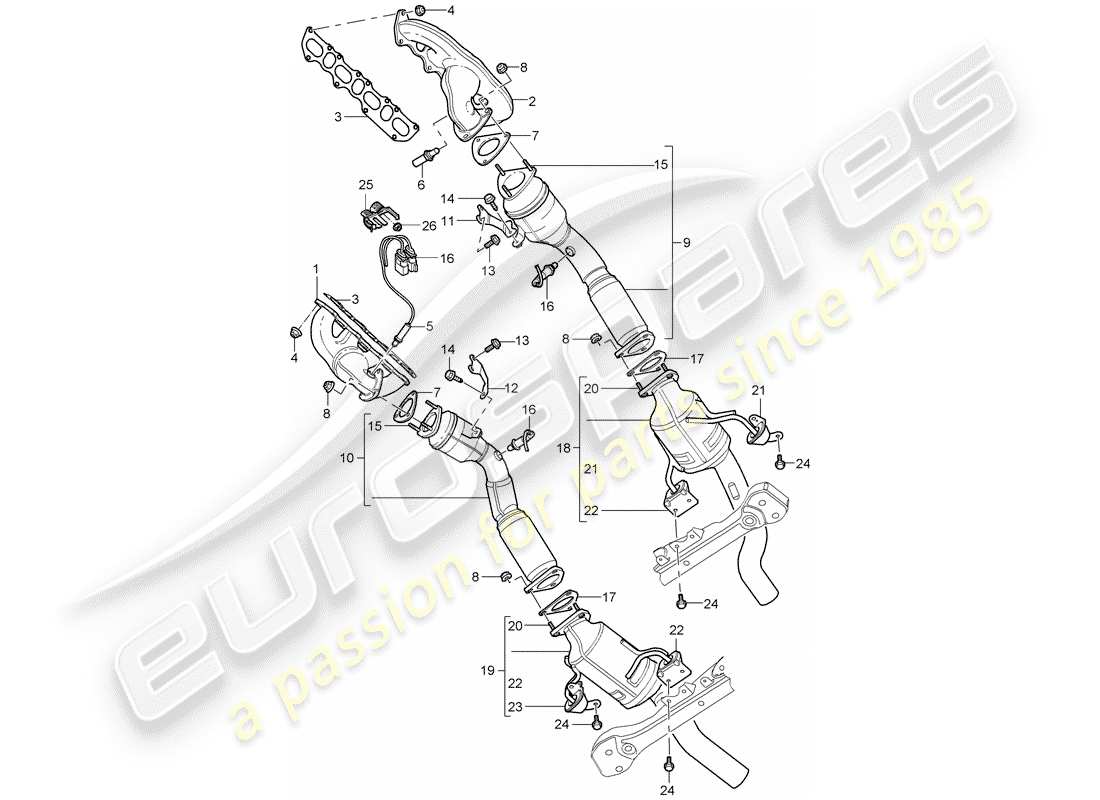 porsche 2004 (cayenne e1 9pa) diagramma delle parti del sistema di scarico