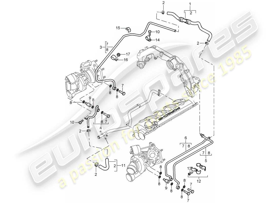 porsche 2004 (cayenne e1 9pa) turbocompressore gas di scarico schema delle parti