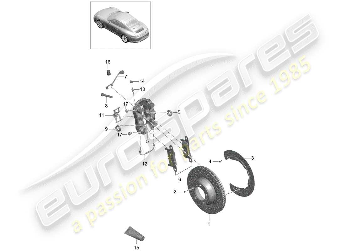porsche 991 turbo (2020) schema delle parti freni a disco