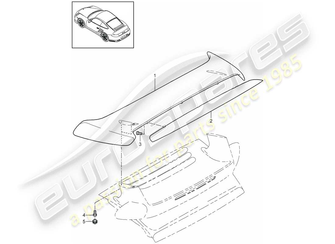 porsche 2013 (997-2 turbo / gt2 rs) schema delle parti spoiler posteriore