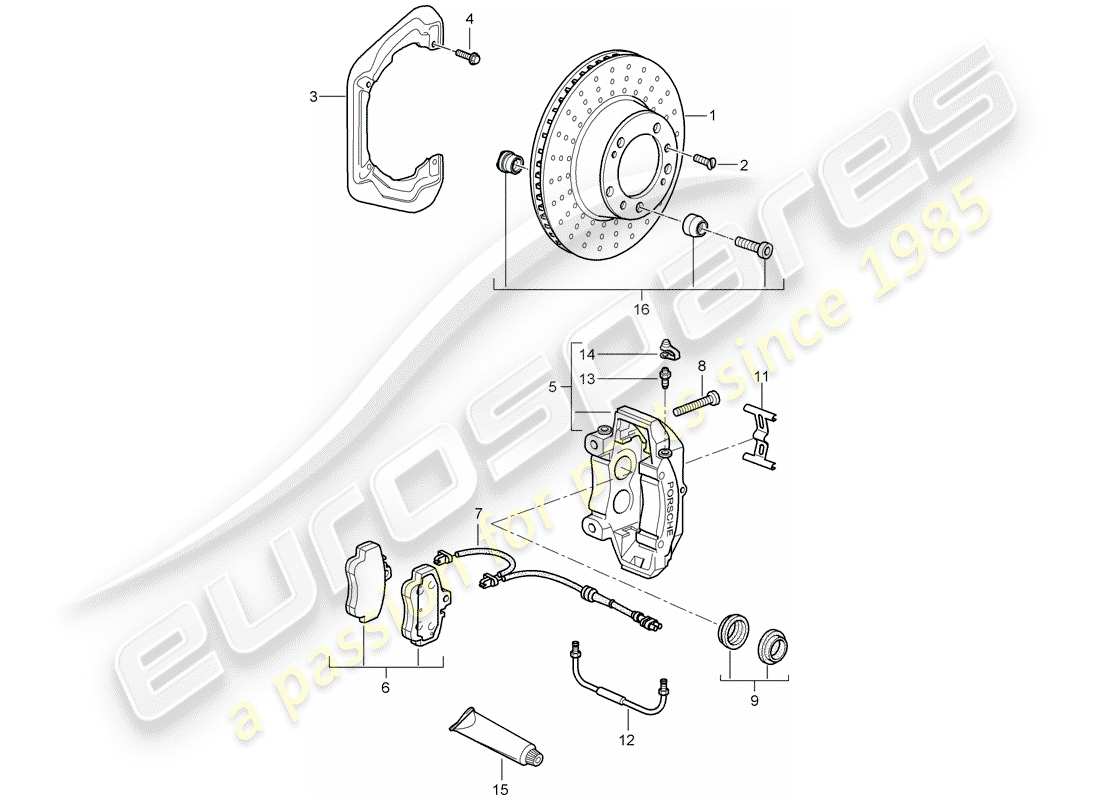porsche 2007 (997-1 gt3) freni a disco diagramma delle parti