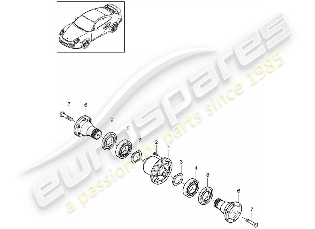 porsche 2013 (997-2 turbo / gt2 rs) differenziale a slittamento limitato schema delle parti