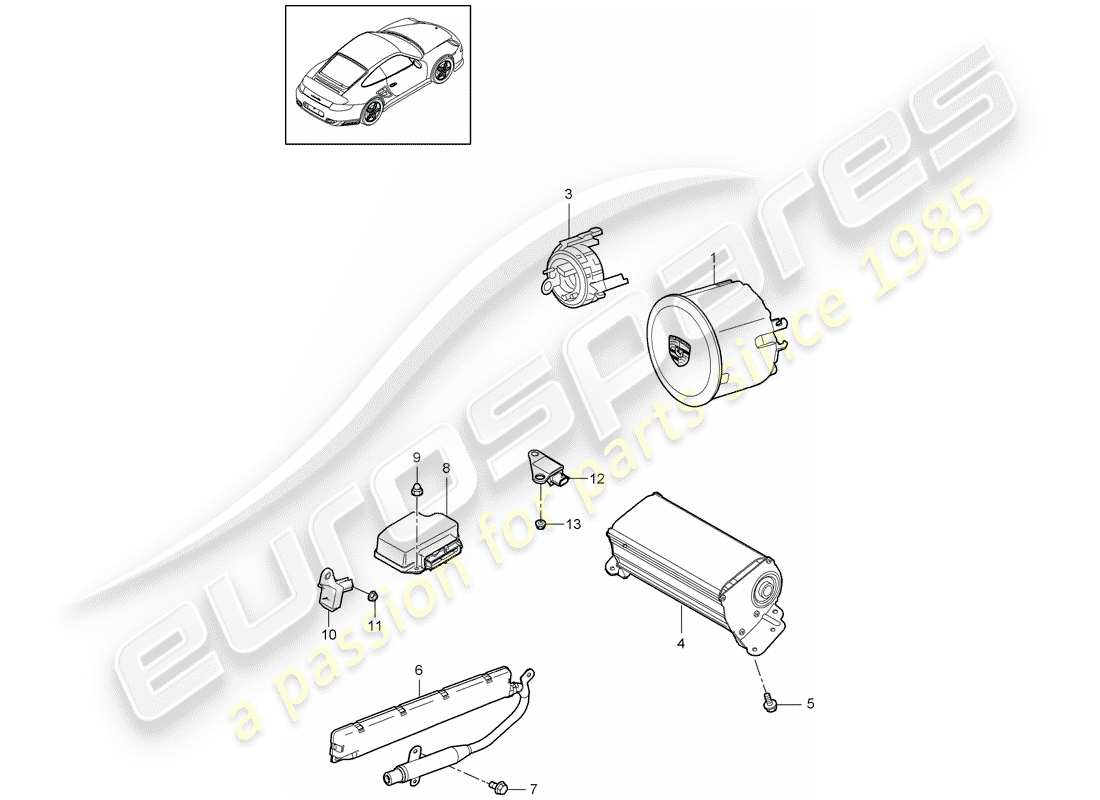 porsche 2013 (997-2 turbo / gt2 rs) diagramma delle parti dell'airbag