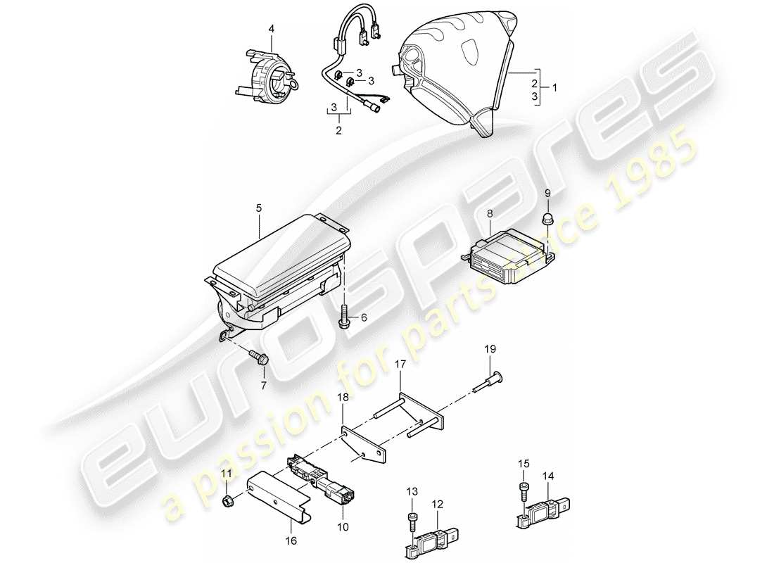 porsche 2004 (cayenne e1 9pa) airbag diagramma delle parti