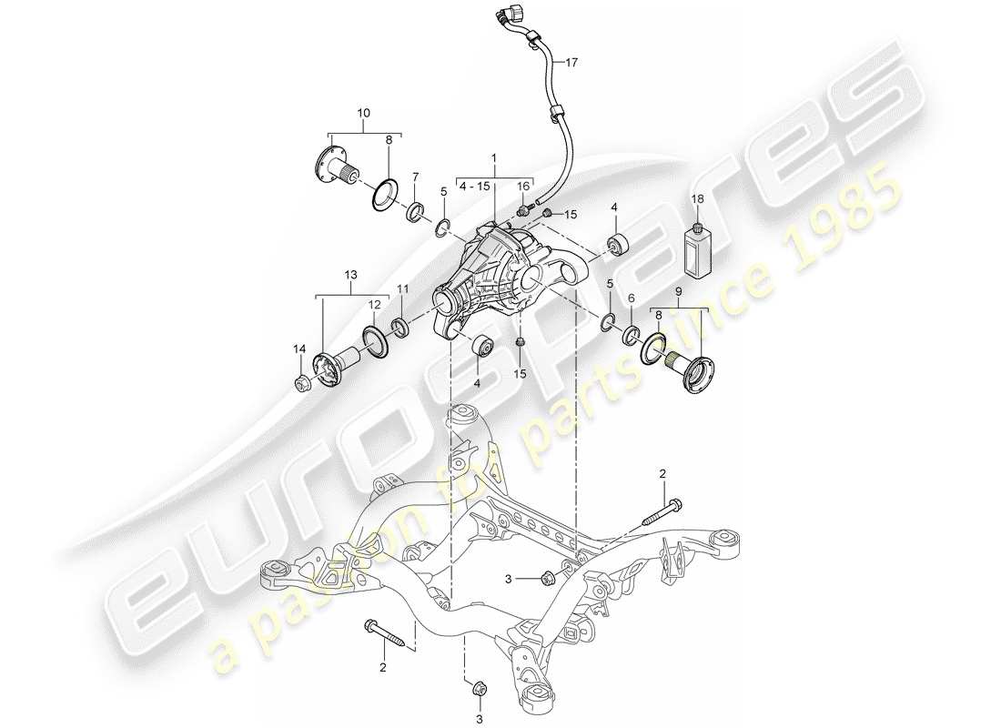 porsche 2004 (cayenne e1 9pa) differenziale dell'asse posteriore diagramma delle parti
