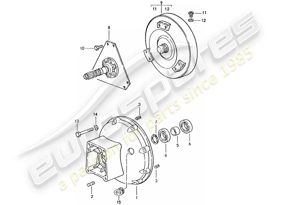 porsche 1993 (928) cambio automatico - convertitore di coppia - alloggiamento del convertitore schema delle parti