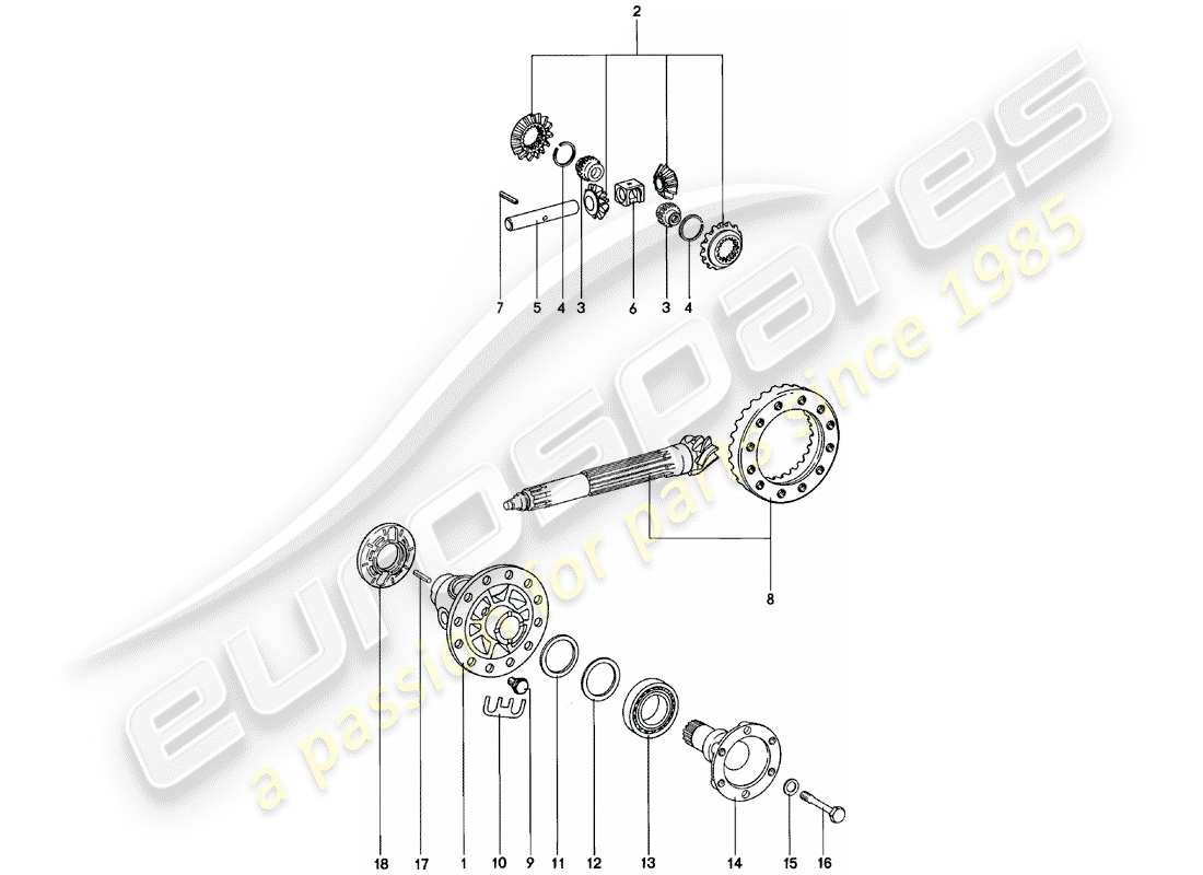 porsche 1981 (911) differenziale - spm diagramma delle parti
