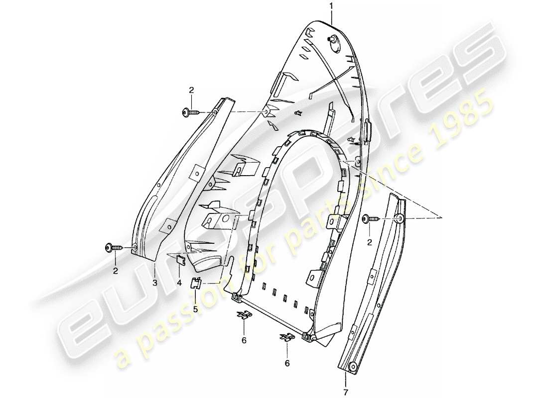 porsche 2000 (996) guscio schienale - sedile standard - sedile comfort schema parte