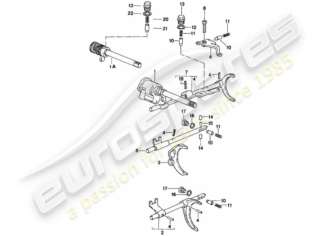 porsche 1981 (924) aste cambio - forcelle cambio - cambio manuale - vq vr uv md - me mf mb mx - d - mj 1981>> diagramma delle parti