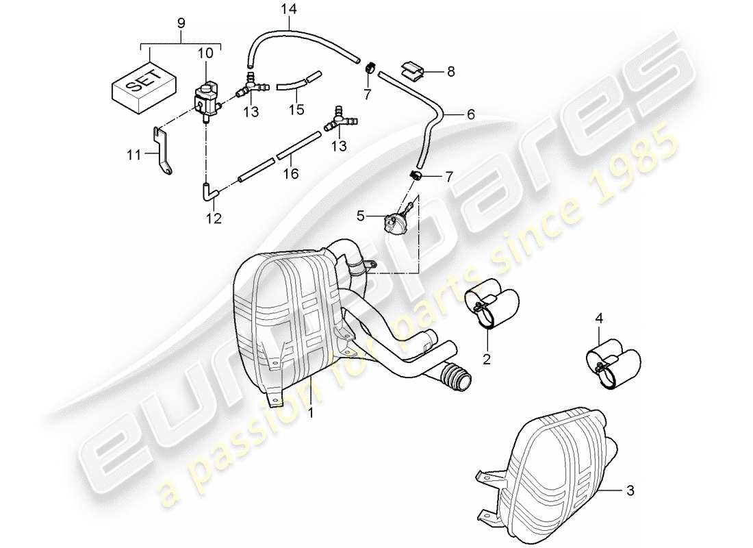 porsche 2007 (997-1) diagramma delle parti del sistema di scarico