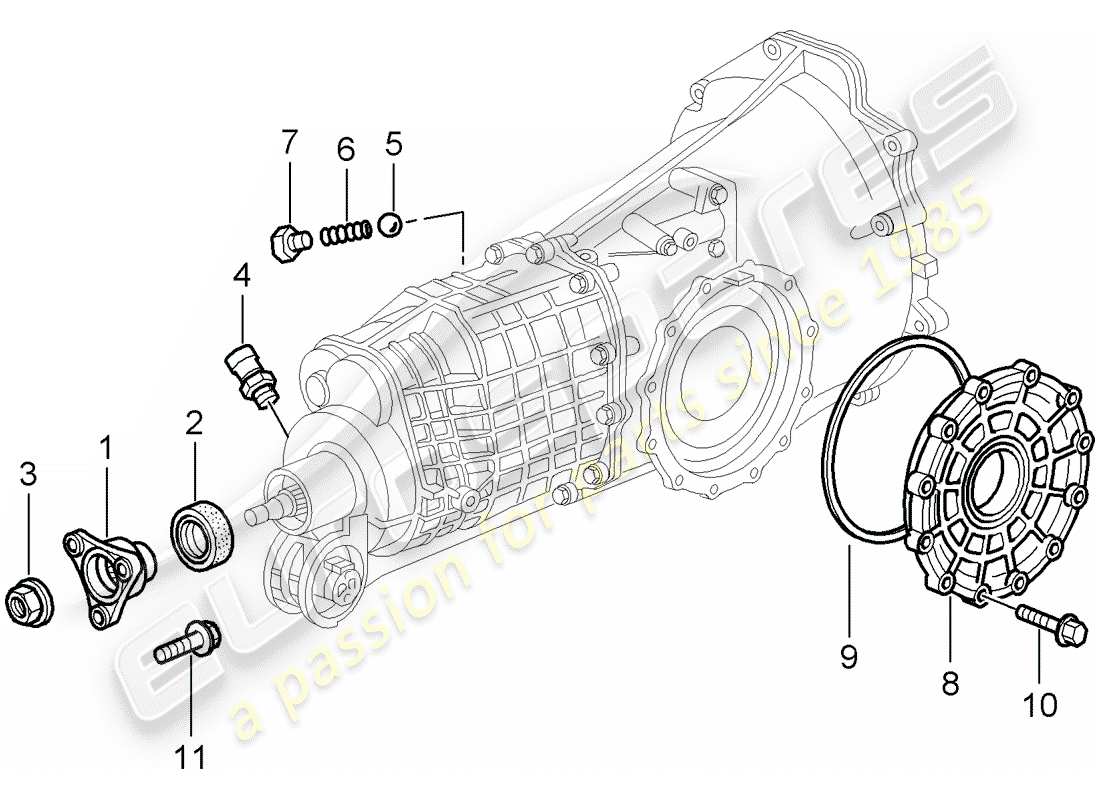 porsche 2003 (996 turbo / gt2) scatola ingranaggio - coperchio trasmissione schema delle parti
