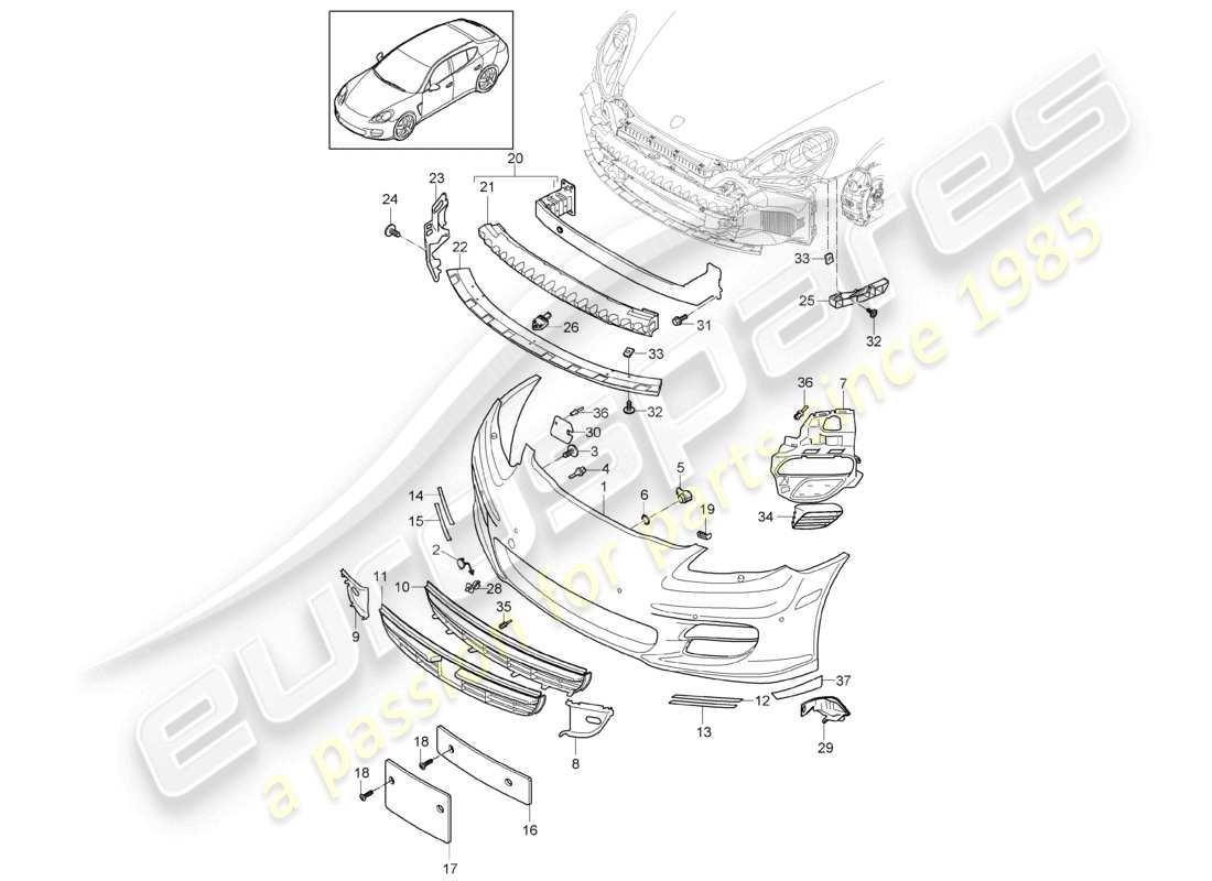un diagramma delle parti dal catalogo delle parti porsche 2010 (panamera 970)