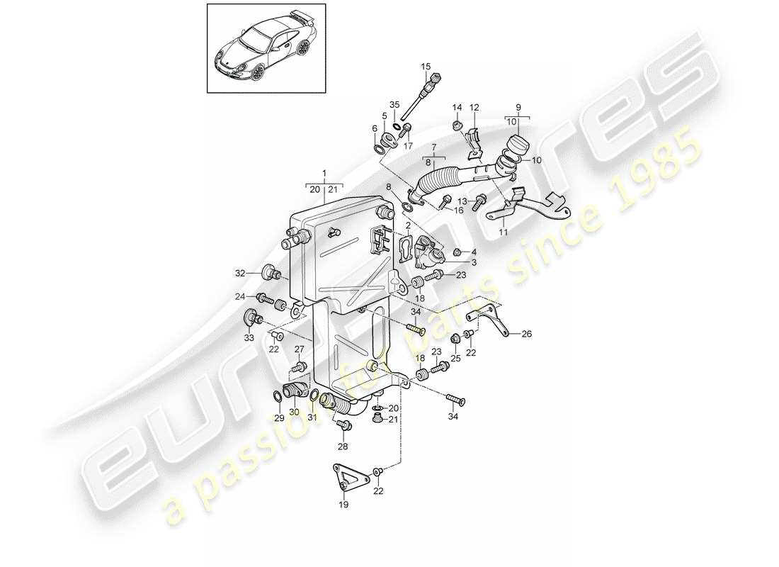 un diagramma delle parti dal catalogo delle parti porsche 2009 (997-2 gt3)