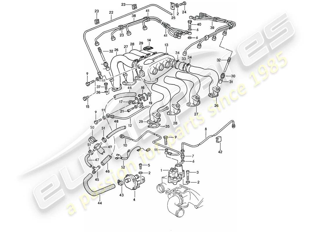 un diagramma delle parti dal catalogo delle parti porsche 1985 (928)