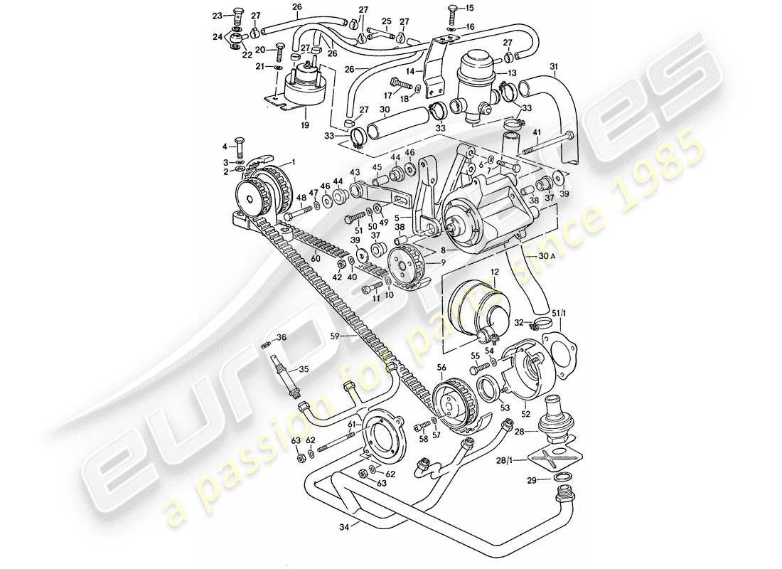 un diagramma delle parti dal catalogo delle parti porsche 1975 (911 turbo)