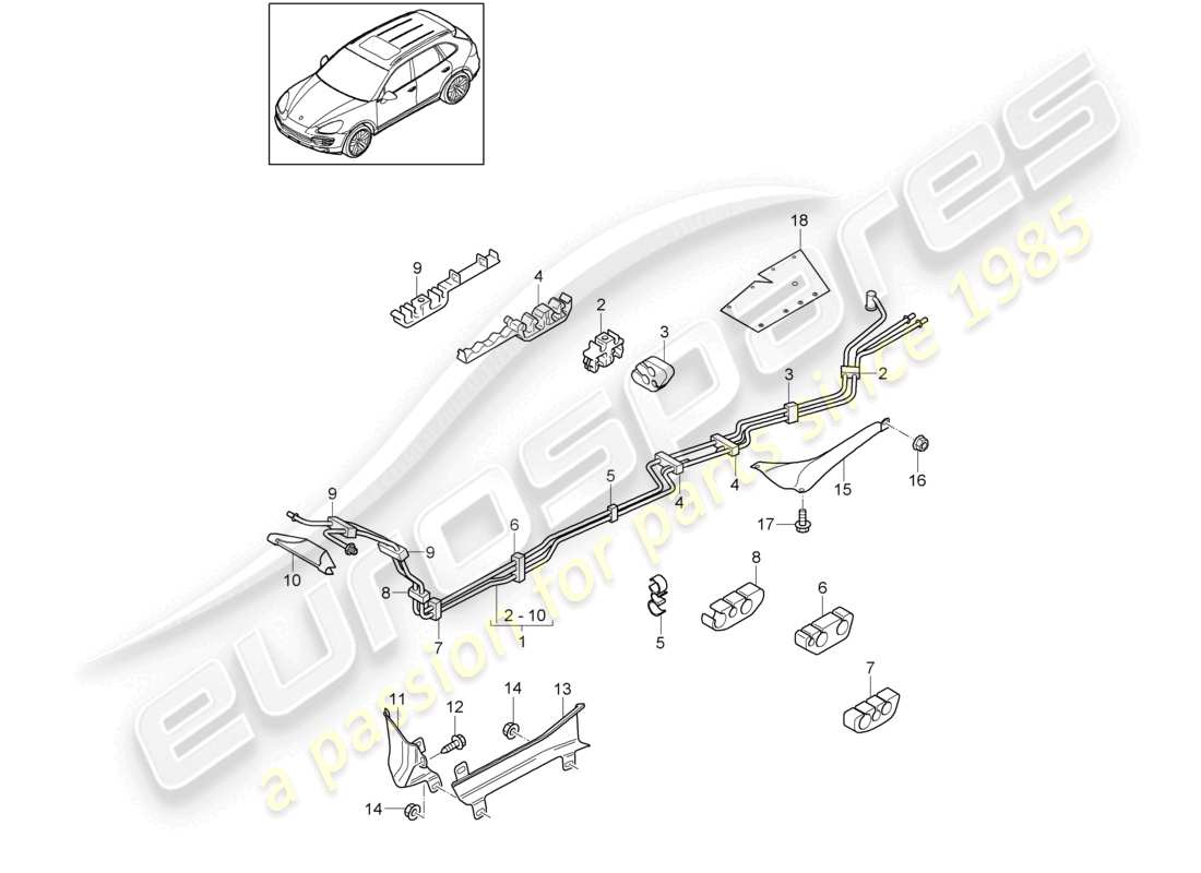 un diagramma delle parti dal catalogo delle parti porsche 2011 (cayenne e2 92a)