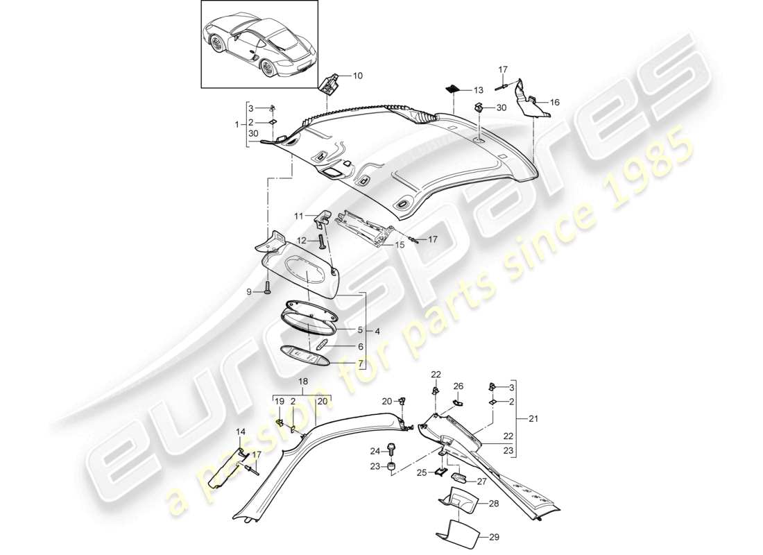 un diagramma delle parti dal catalogo delle parti porsche 2010 (987 cayman)