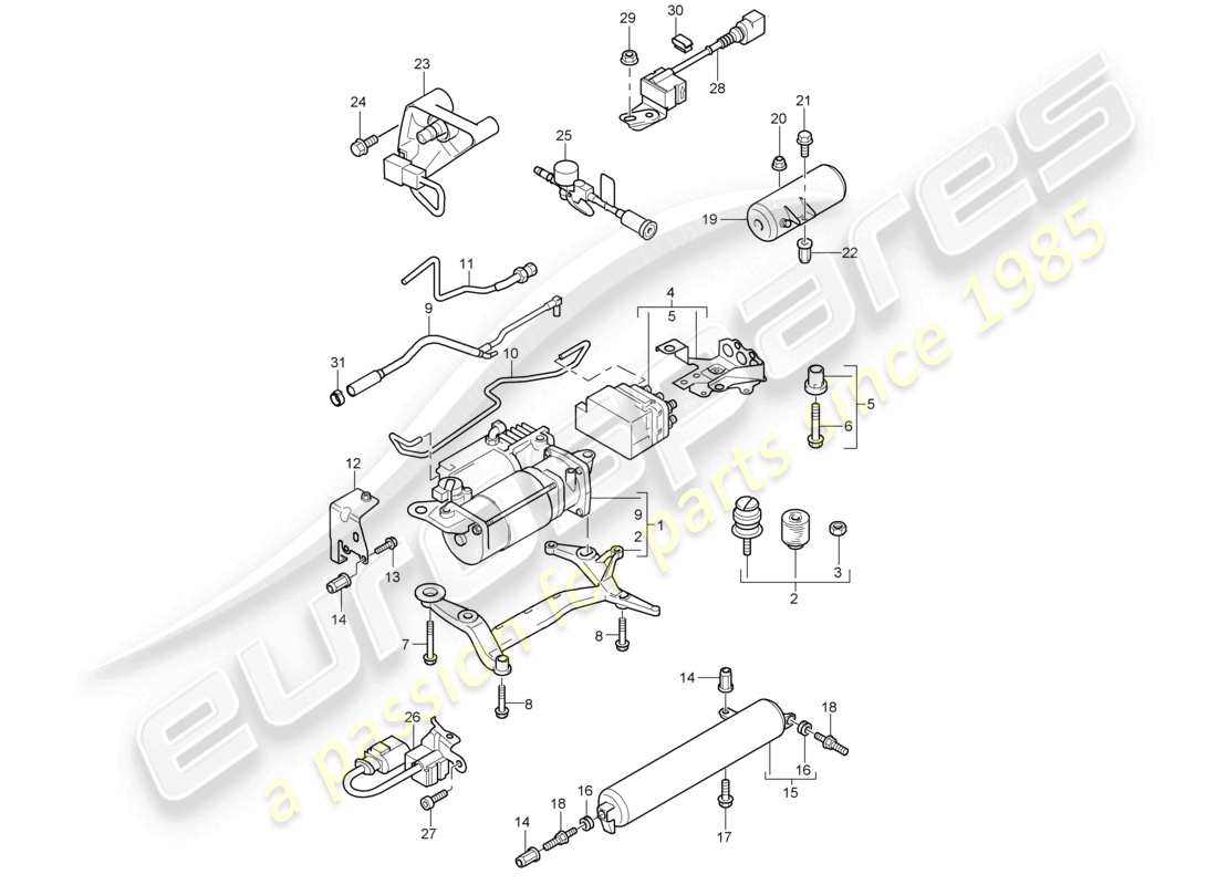 un diagramma delle parti dal catalogo delle parti porsche 2008 (cayenne e1 9pa)