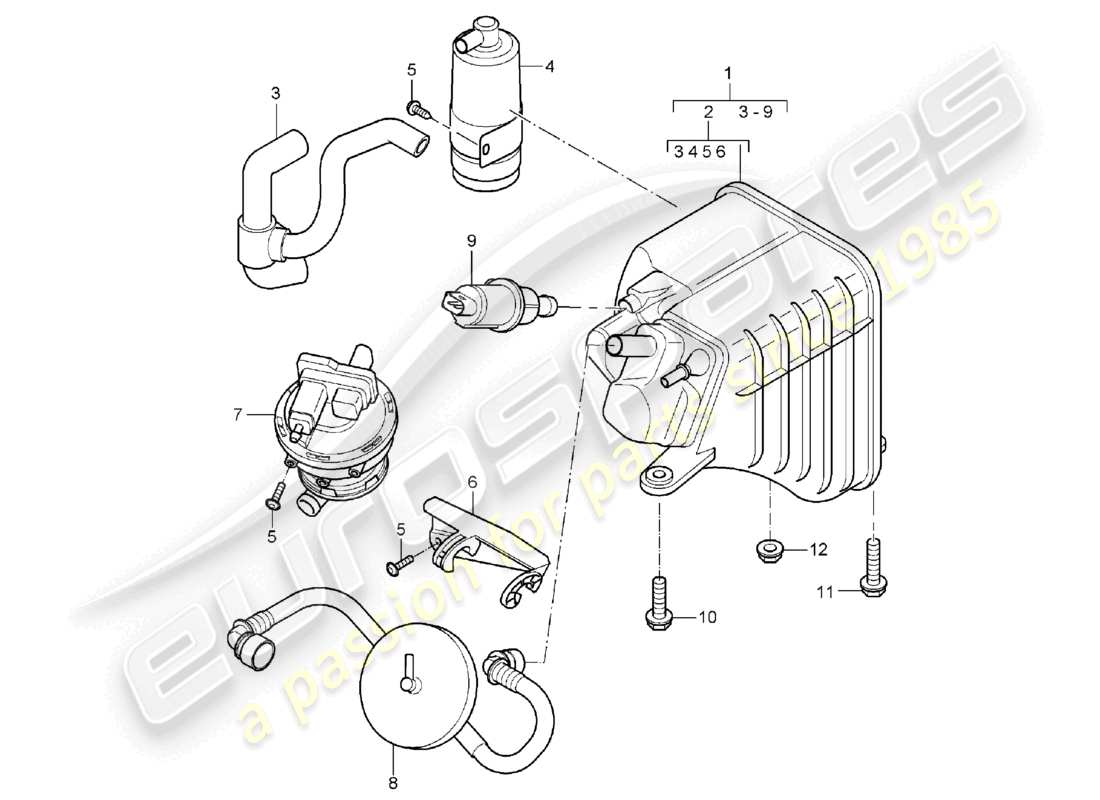 un diagramma delle parti dal catalogo delle parti porsche 2004 (cayenne e1 9pa)