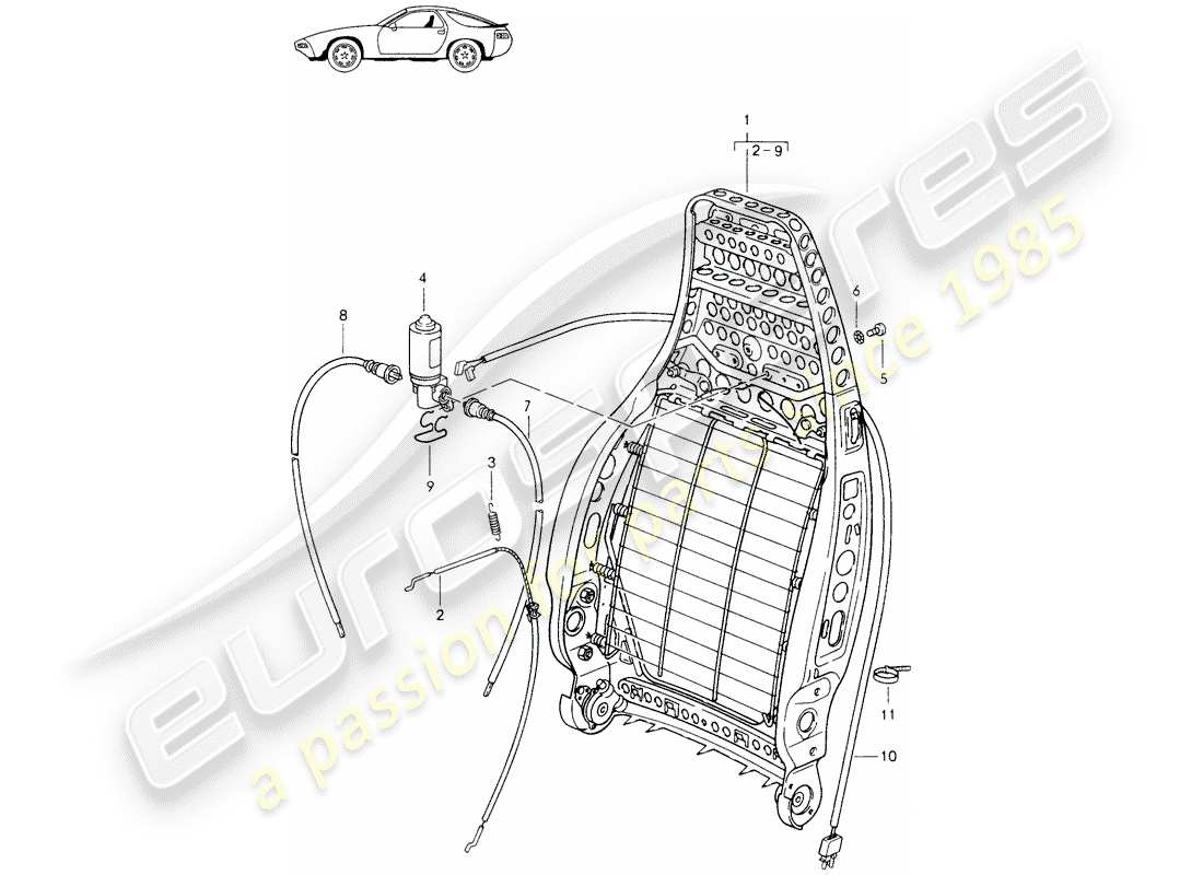 un diagramma delle parti dal catalogo delle parti porsche 1988 (seats for 944/968/911/928)
