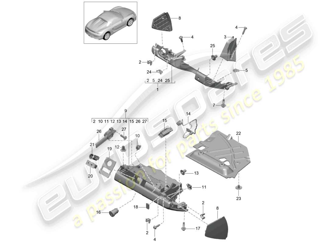 un diagramma delle parti dal catalogo delle parti porsche 2016 (981 boxster spyder)