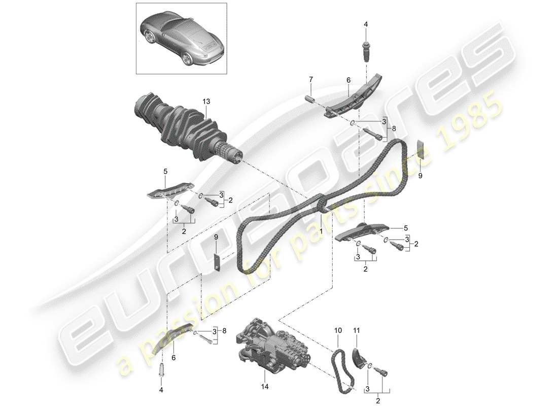 un diagramma delle parti dal catalogo delle parti porsche 2013 (991-1)