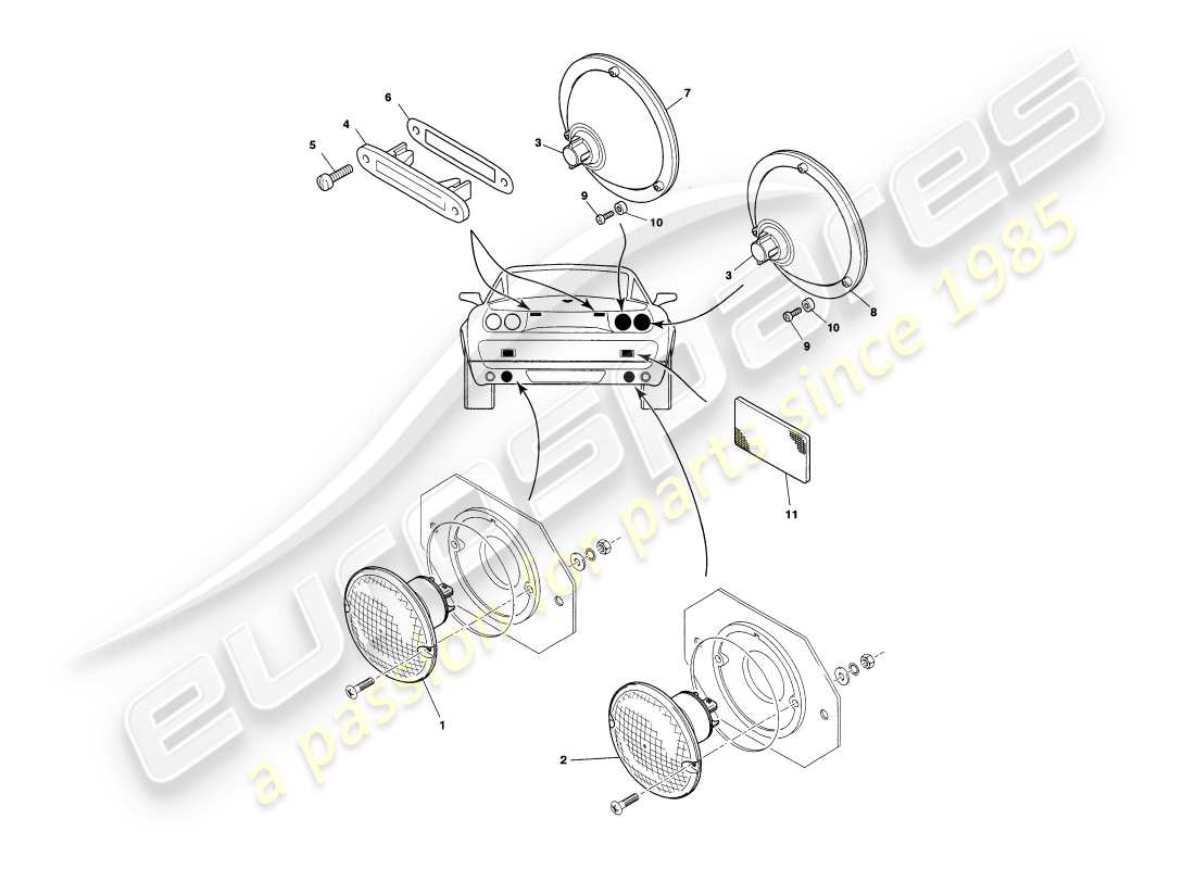 aston martin v8 coupe (1999) lampade per esterni diagramma delle parti