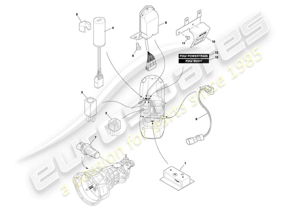 aston martin db7 vantage (2002) diagramma delle parti dei componenti montati centralmente