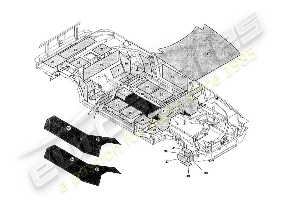 aston martin v8 volante (2000) assorbimento del suono diagramma delle parti