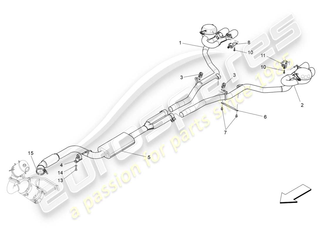 maserati qtp 3.0 tds v6 275hp (2015) diagramma delle parti dei silenziatori