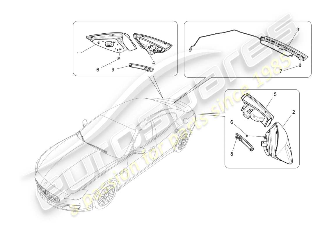 maserati qtp 3.0 tds v6 275hp (2015) diagramma delle parti dei gruppi ottici posteriori