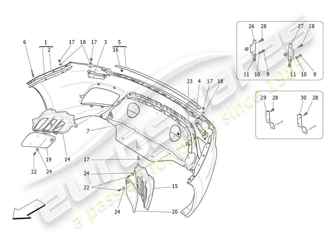 maserati granturismo s (2018) paraurti posteriore diagramma delle parti