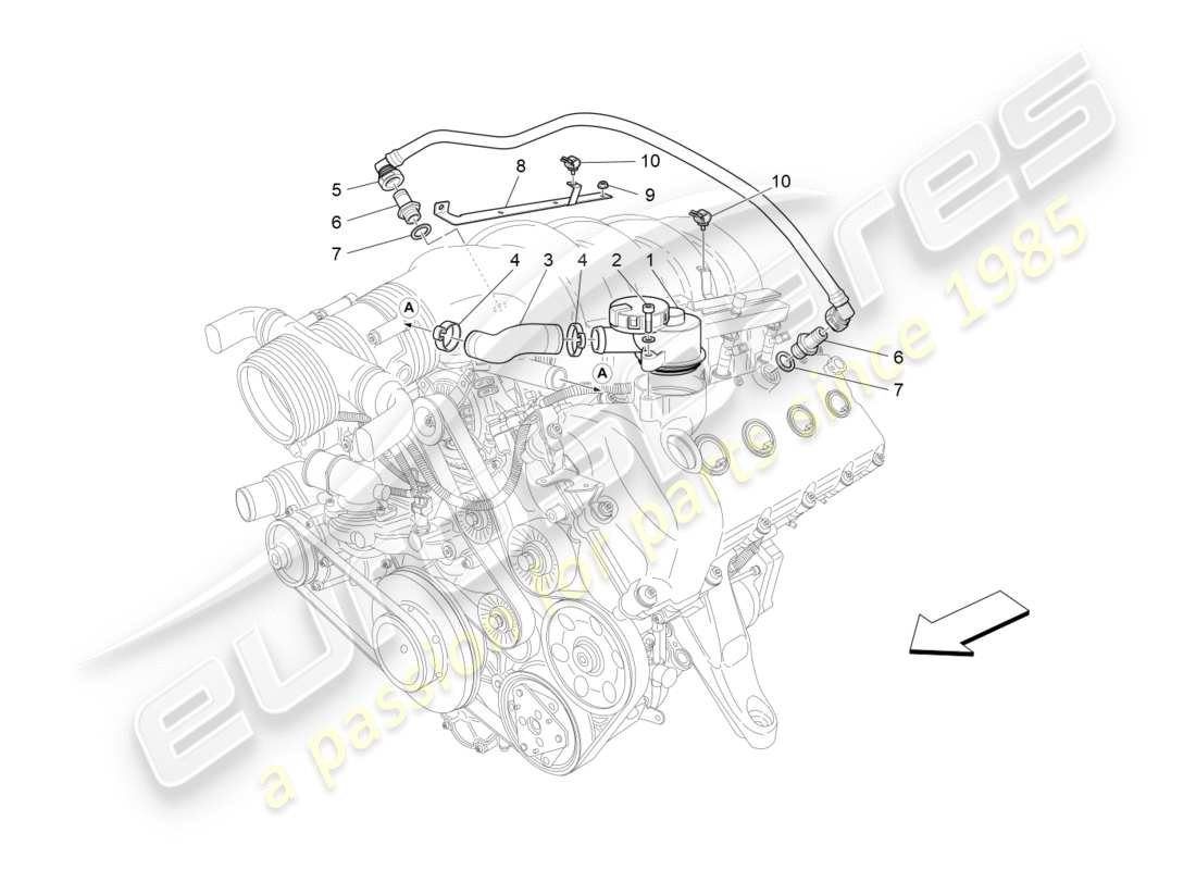 maserati granturismo s (2020) diagramma delle parti del sistema di ricircolo dei vapori d'olio