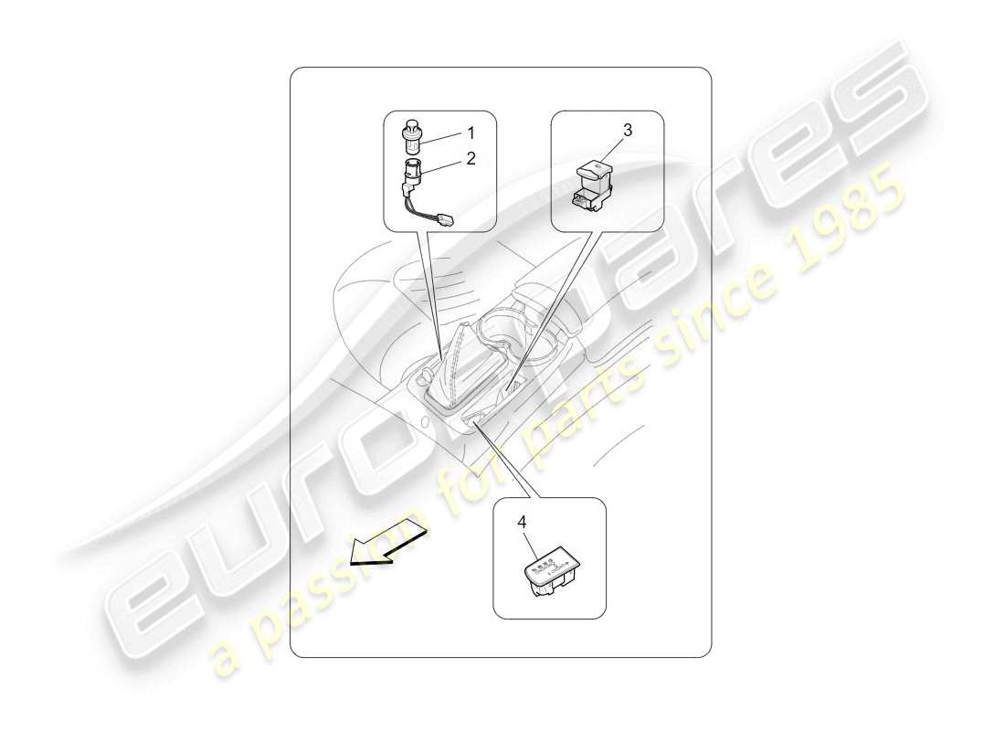 maserati granturismo (2009) dispositivi della console centrale diagramma delle parti