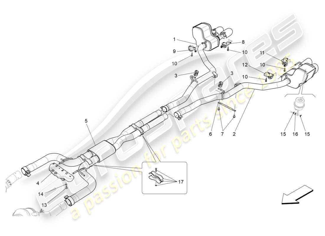 maserati qtp 3.0 bt v6 410hp (2014) diagramma delle parti dei silenziatori