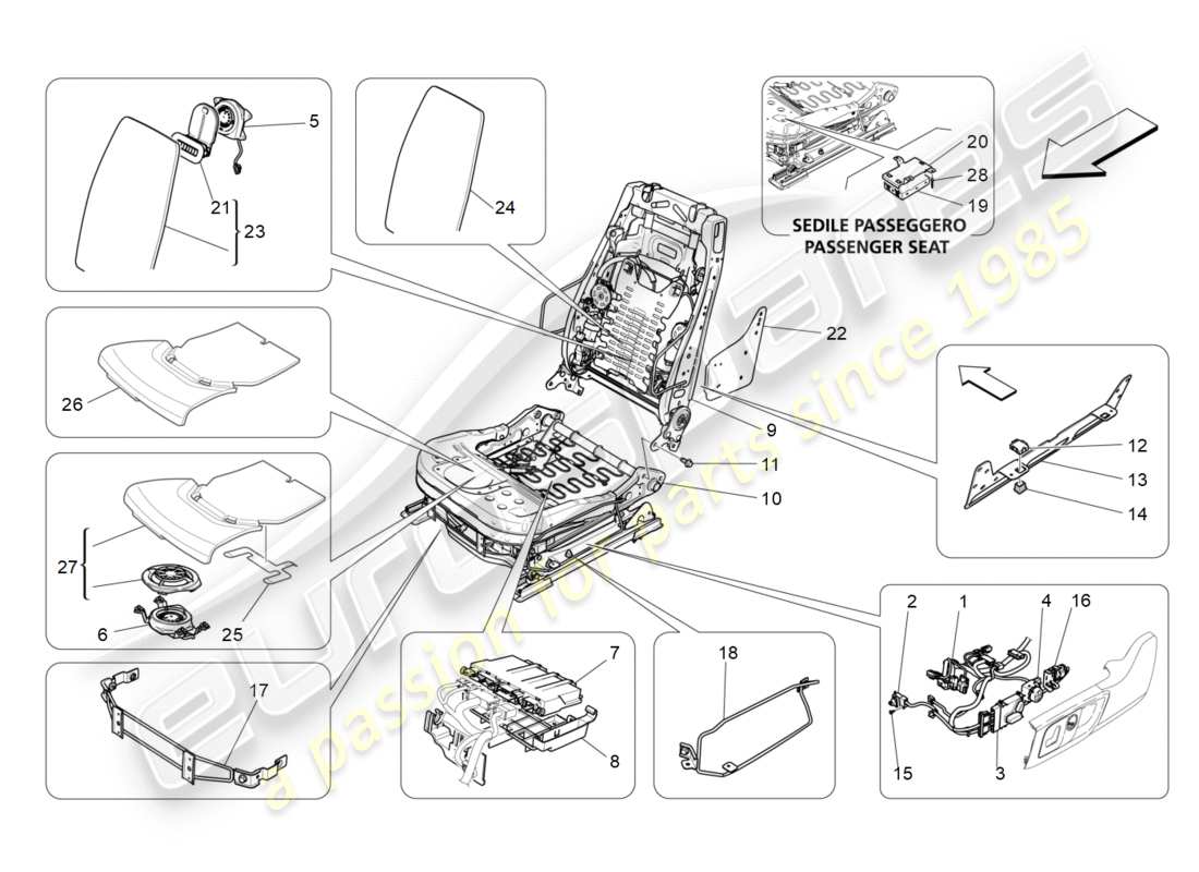 maserati qtp 3.0 tds v6 275hp (2015) sedili anteriori: diagramma delle parti meccaniche ed elettroniche