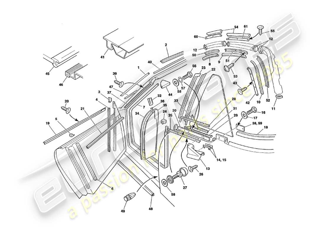 aston martin v8 volante (2000) sigilli meteorologici diagramma delle parti